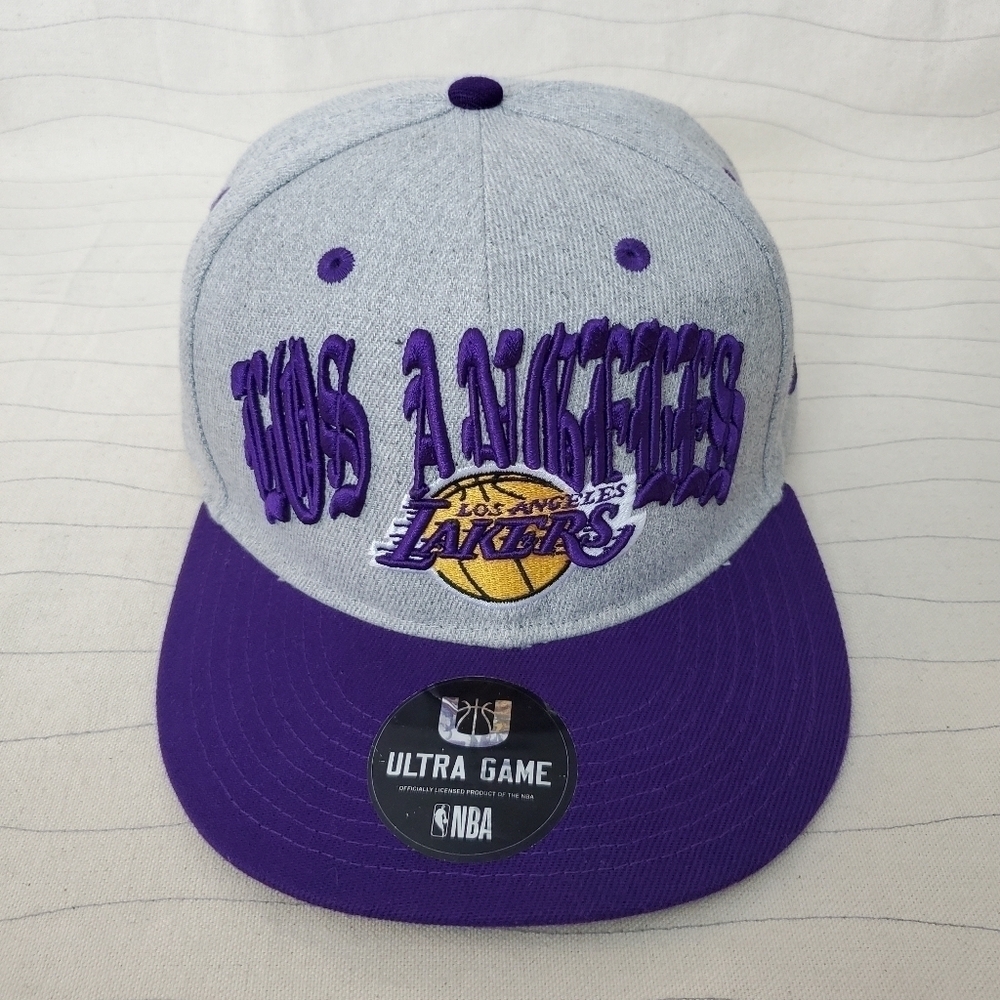 NEW Ultra Game NBA Los Angeles Lakers Hat LA Gray Purple Snapback Cap GTA Script